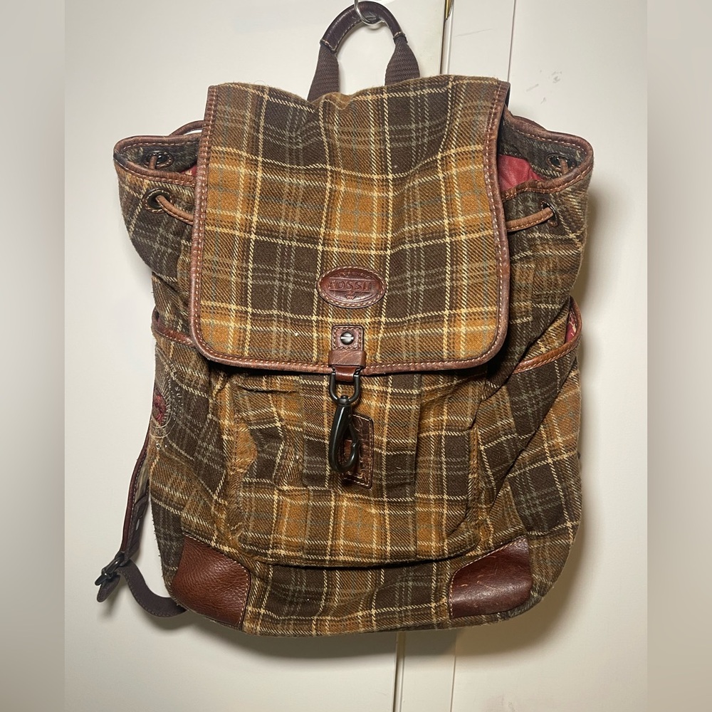 FOSSIL Vintage Plaid Brown Backpack